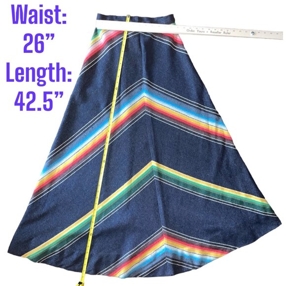 Vintage Casual Corner Chevron Rainbow Wool Striped Maxi Skirt Size 11 Waist 26" - Picture 5 of 7